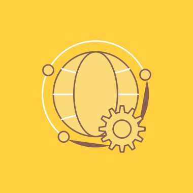 bağlı, online, dünya, dünya, çok oyunculu düz çizgi simgesini dolu. Güzel Logo düğme UI ve Ux, Web veya mobil uygulama için sarı arka plan üzerinde