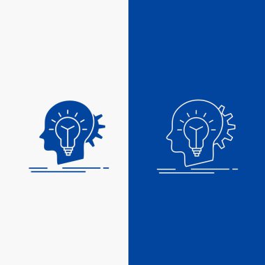 Satır ve karakter web düğmesi mavi renkte Dikey Banner UI ve Ux, Web sitesi veya mobil uygulama için düşünme yaratıcı, yaratıcılık, baş, fikir,