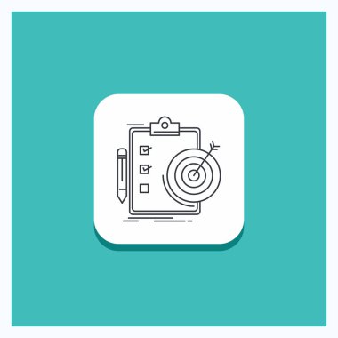 Düğme için hedefleri, rapor, analytics, hedef, yuvarlak başarı satırı simgesi turkuaz arka plan