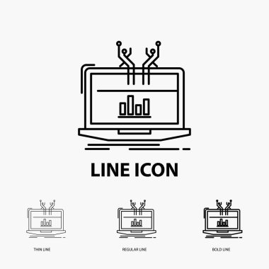 Analizi, analitik, yönetimi, online, platformu ince, normal ve kalın çizgi stili simgesini. Vektör çizim