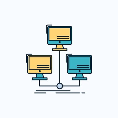 dağıtılmış veritabanı, bağlantı, ağ, bilgisayar düz simgesi. yeşil ve sarı işaret ve sembolleri Web sitesi ve mobil appliation için. vektör çizim