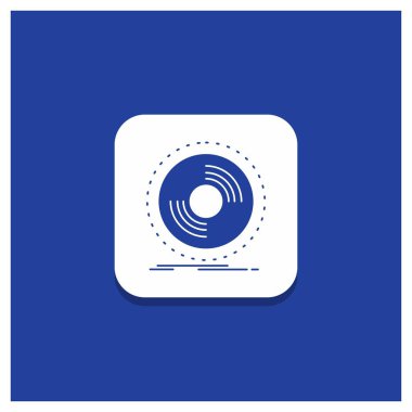 Disk, dj, fonograf, kayıt, vinil glif simgesi mavi yuvarlak düğmesi