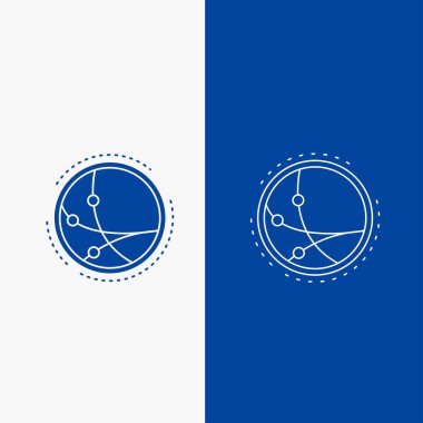 Dünya çapında, iletişim, bağlantı, Internet, ağ hattı ve glif web mavi renkte Dikey Banner UI ve Ux, Web sitesi ya da mobil uygulama için düğme