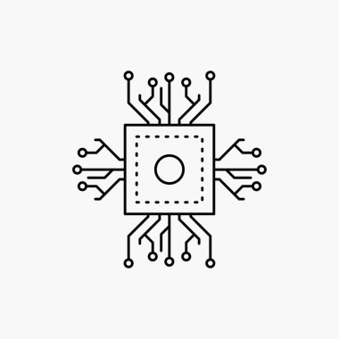 Çip, cpu, miniyonga, işlemci, teknoloji satırı simgesi. İzole vektör çizim