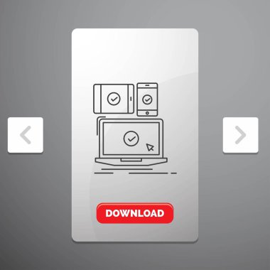 bilgisayar, cihazlar, mobil, duyarlı, teknoloji rekreasyon Pagination Slider tasarımı ve kırmızı Download düğme çizgisi simgesinde