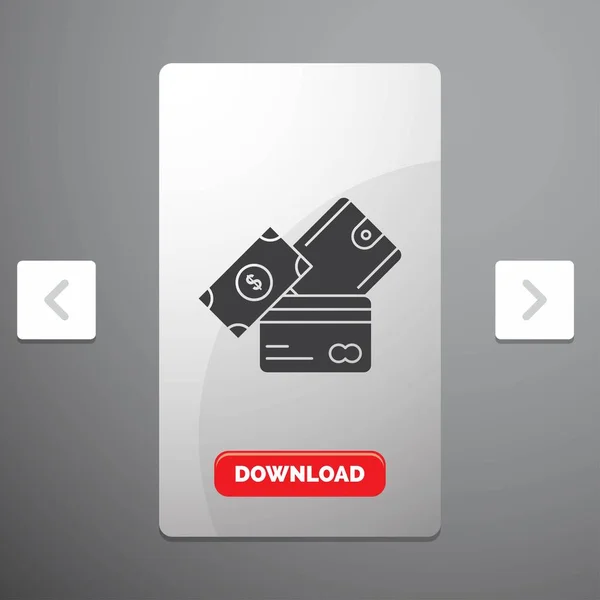 信用卡 钱包字形图标在卡蒙分滑块设计 红色下载按钮 — 图库矢量图片
