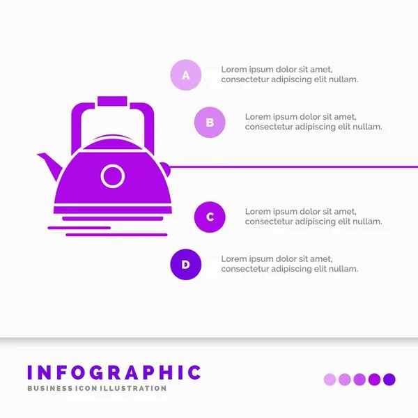 Tea Kettle Teapot Camping Pot Infographics Template Website Presentation Glyph — Stock Vector