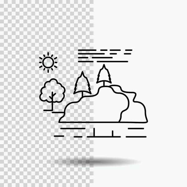 hill, landscape, nature, mountain, rain Line Icon on Transparent Background. Black Icon Vector Illustration