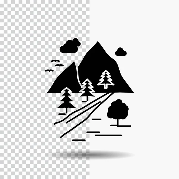 Felsen Baum Hügel Berg Naturglyphen Symbol Auf Transparentem Hintergrund Schwarzes — Stockvektor