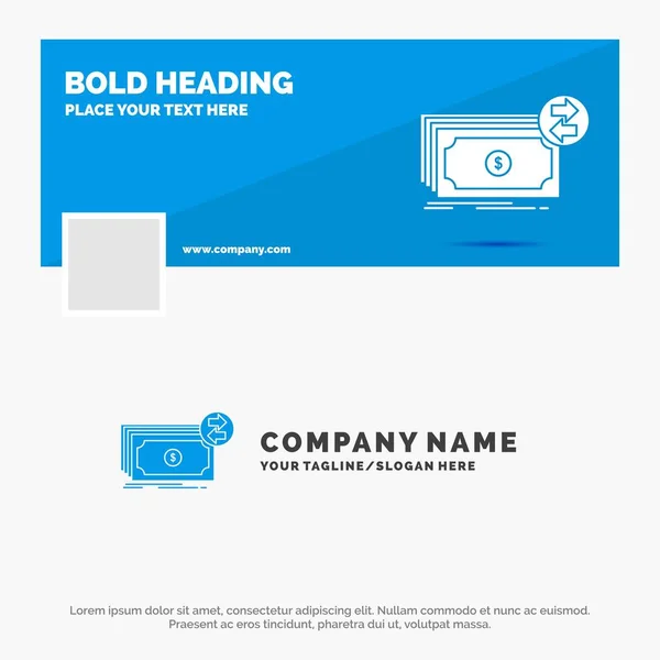 Blue Business Logo Template Banconote Contanti Dollari Flusso Denaro Facebook — Vettoriale Stock