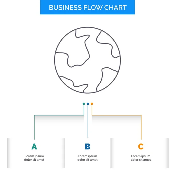 Erde Globus Welt Geographie Entdeckung Business Flow Chart Design Mit — Stockvektor