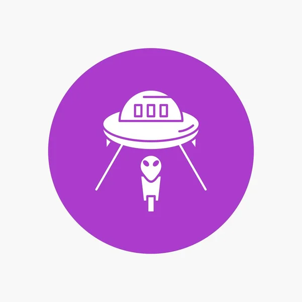 Extraterestru Spațiu Ufo Navă Spațială Mars White Glyph Icon Circle — Vector de stoc