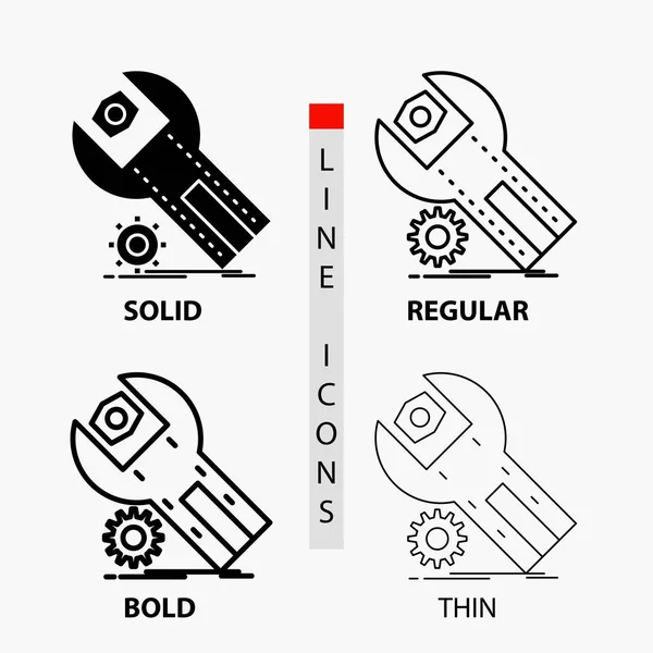 Configuración App Instalación Mantenimiento Servicio Icono Delgado Regular Línea Negrita — Vector de stock