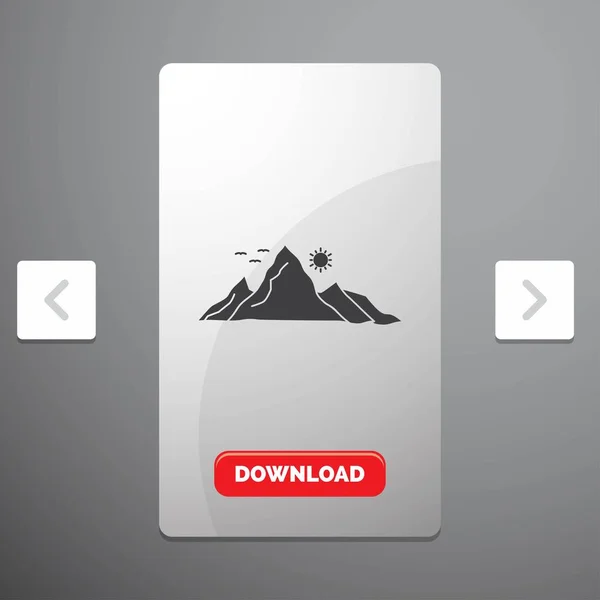 Гора Пейзаж Холм Природа Солнце Glyph Икона Carousal Pagination Слайдер — стоковый вектор