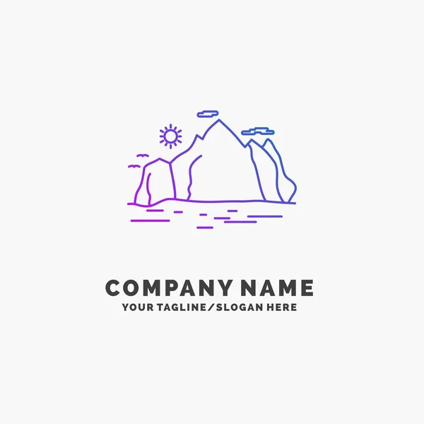 Natura Collina Paesaggio Montagna Scena Purple Business Logo Template Luogo — Vettoriale Stock