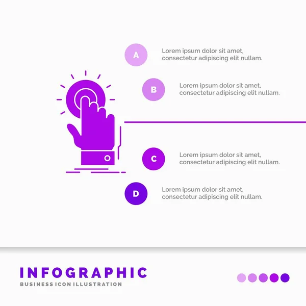 Touch Click Hand Start Infographics Template Website Presentation Glyph Purple — Stock Vector