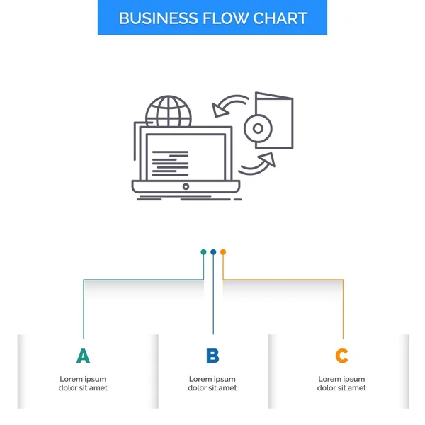 出版业务流程图设计与3个步骤 用于演示文稿背景模板位置的行图标 — 图库矢量图片