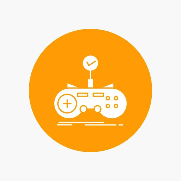 Verifique Controlador Jogo Gamepad Jogos White Glyph Icon Circle Ilustração — Vetor de Stock