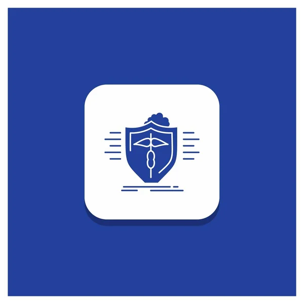 Blauwe Ronde Knop Voor Verzekeringen Gezondheid Medisch Bescherming Veilig Glyph — Stockvector