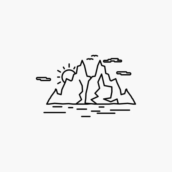 Nature Colline Paysage Montagne Eau Ligne Icône Illustration Vectorielle Isolée — Image vectorielle