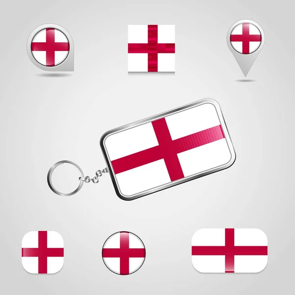 England Großbritannien Landesflagge Schlüsselbund Und Karte Verschiedene Mit Anstecknadel — Stockvektor