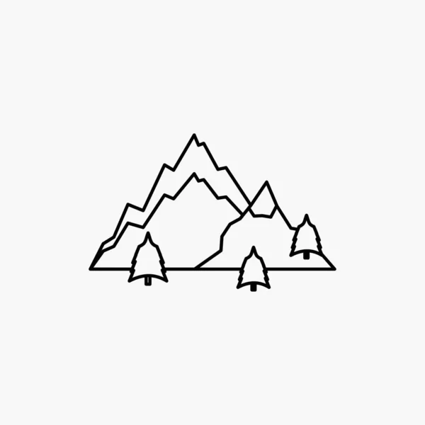 Berg Heuvel Landschap Natuur Tree Lijn Pictogram Vectorillustratie Geïsoleerd — Stockvector