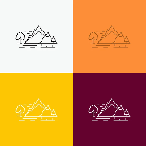 Hill Landscape Nature Mountain Tree Icon Various Background Design Estilo — Vetor de Stock