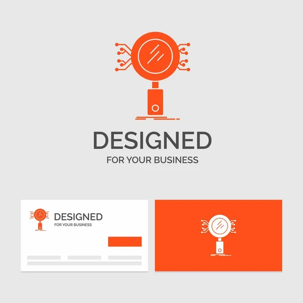 Logo Vorlage Für Analyse Suche Information Forschung Sicherheit Orangefarbene Visitenkarten — Stockvektor
