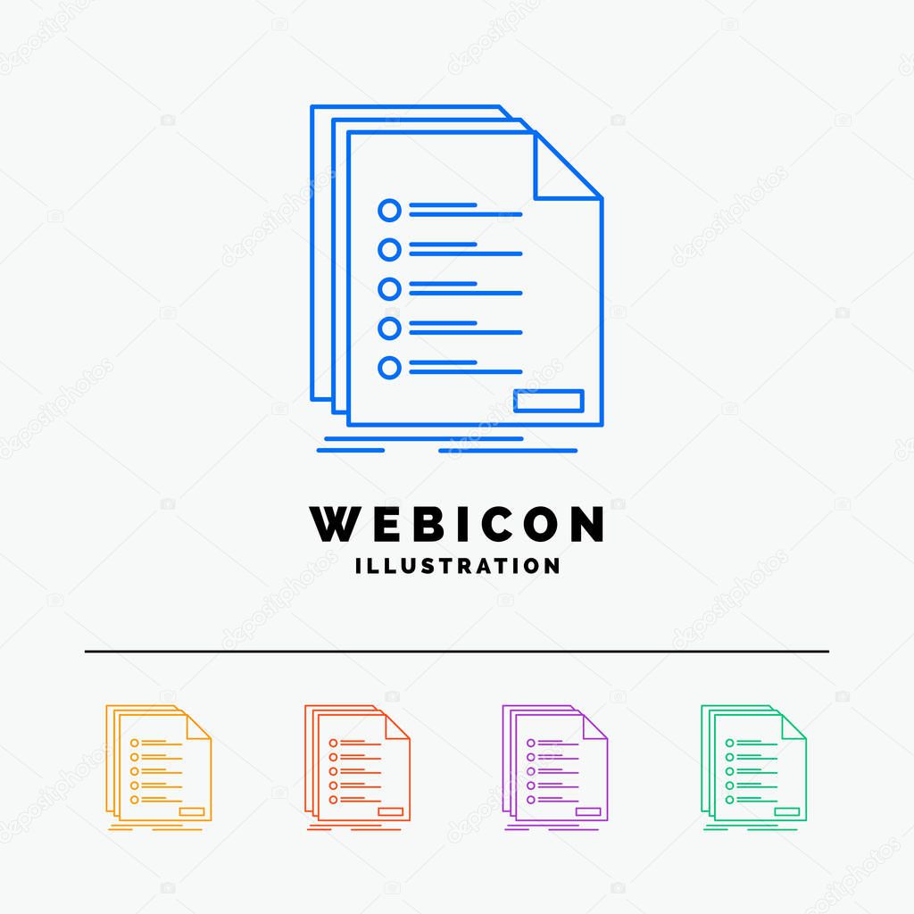 Check, filing, list, listing, registration 5 Color Line Web Icon Template isolated on white. Vector illustration