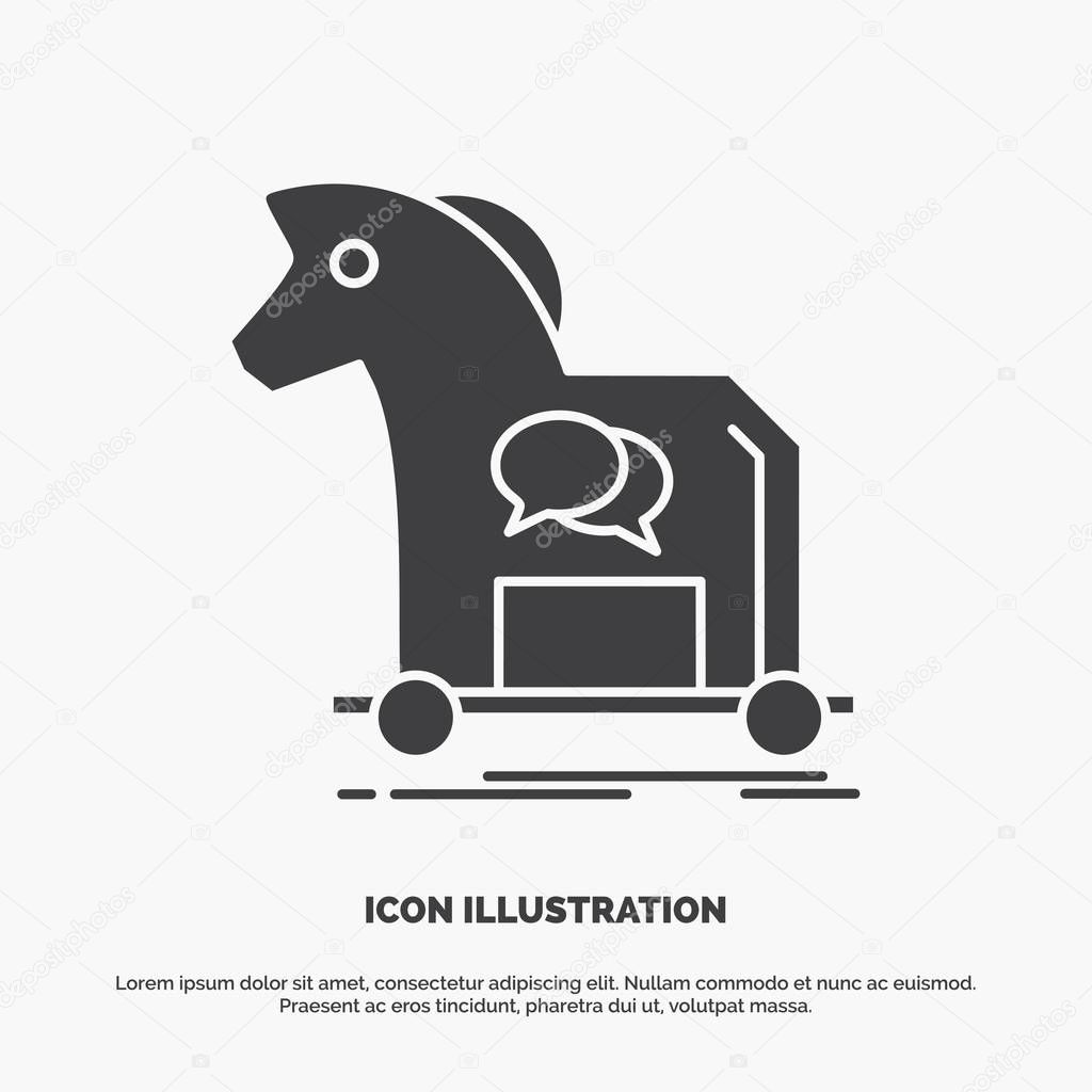 Cybercrime, horse, internet, trojan, virus Icon. glyph vector gray symbol for UI and UX, website or mobile application