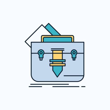 Evrak çantası, çanta, dosya, klasör, evrak çantası'nı düz simgesi. yeşil ve sarı işaret ve sembolleri Web sitesi ve mobil appliation için. vektör çizim