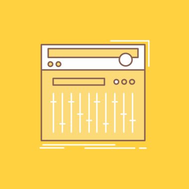 Denetim, denetleyicisi, MIDI, stüdyo, ses düz çizgi dolu kutsal kişilerin resmi. Güzel Logo düğme UI ve Ux, Web veya mobil uygulama için sarı arka plan üzerinde