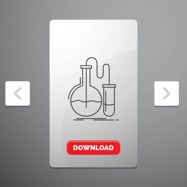 Analiz, kimya, şişesi, araştırma, satırı simgesi rekreasyon Pagination Slider tasarımı ve kırmızı Download düğme içinde test