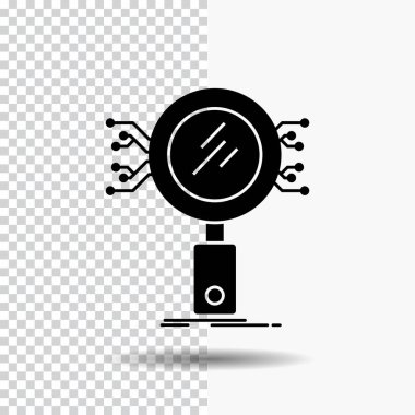 Analiz, arama, bilgi, araştırma, şeffaf arka plan üstünde güvenlik glif kutsal kişilerin resmi. Siyah simgesi