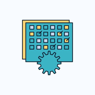 Olay, yönetim, işleme, zamanlama, zamanlama düz simgesi. yeşil ve sarı işaret ve sembolleri Web sitesi ve mobil appliation için. vektör çizim