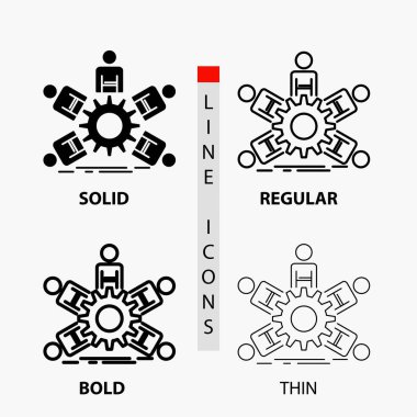takım, Grup, liderlik, iş, ekip çalışması ince, normal, kalın satır ve karakter stili simgesini. Vektör çizim