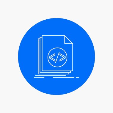 Kod, kodlama, dosya, programlama, komut dosyası satırı simgesi beyaz daire arka planda. vektör simge tasarlamak