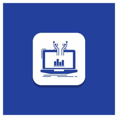 Analiz, analitik, yönetimi, online, platform glif simgesi mavi yuvarlak düğmesi