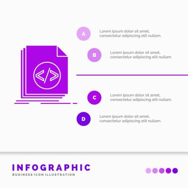 Kod, kodlama, dosya, programlama, Infographics şablon web sitesi ve sunum için komut dosyası. Glif mor simgesi Infographic stil vektör çizim.