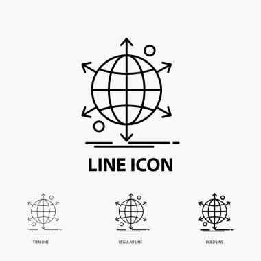 iş, Uluslararası, net, ağ, ince, normal ve kalın çizgi stili simgesini web. Vektör çizim