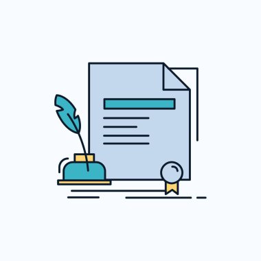 Sözleşme, anlaşma, kağıt, belge düz simgesi Ödülü. yeşil ve sarı işaret ve sembolleri Web sitesi ve mobil appliation için. vektör çizim