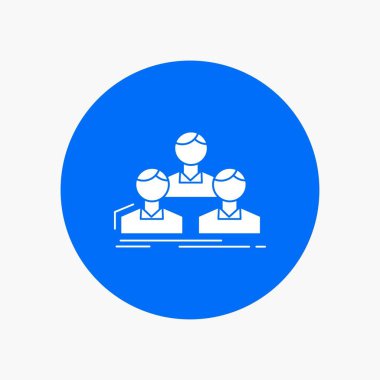 Şirket, çalışan, Grup, insanlar, beyaz glif simgesini daire içinde takım. Düğmesi illüstrasyon vektör