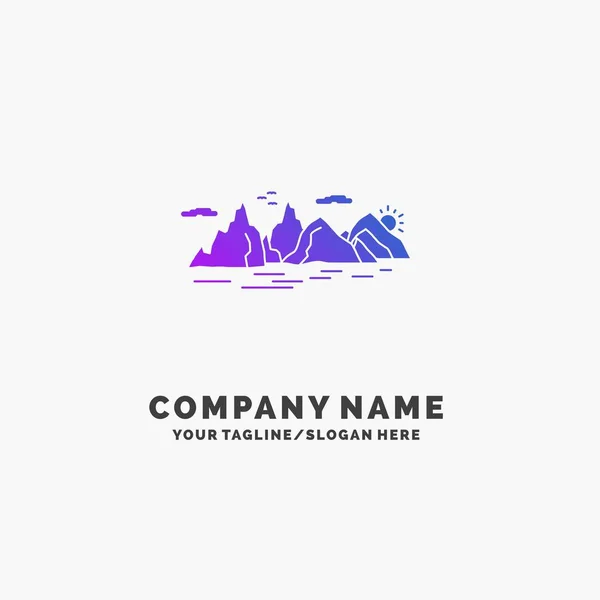 Mountain Hill Landscape Nature Cliff Purple Business Logo Template Place — Stock Vector