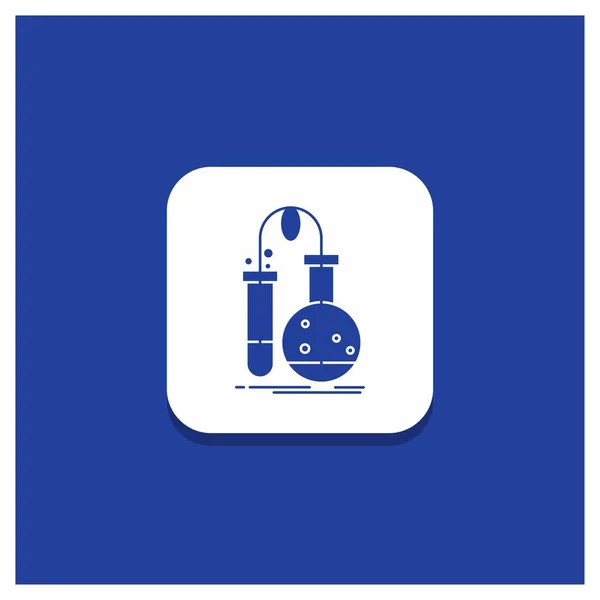 Modré Kulaté Tlačítko Pro Testování Chemie Baňky Laboratoře Věda Glyf — Stockový vektor