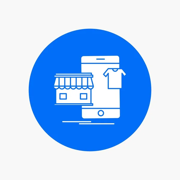 Compras Vestuário Comprar Online Loja White Glyph Icon Circle Ilustração — Vetor de Stock