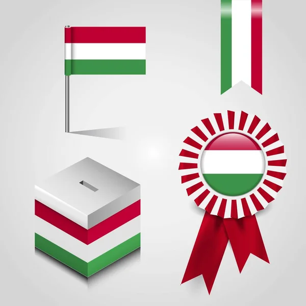 Bandera Del País Hungría Lugar Urna Bandera Insignia Cinta Mapa — Archivo Imágenes Vectoriales