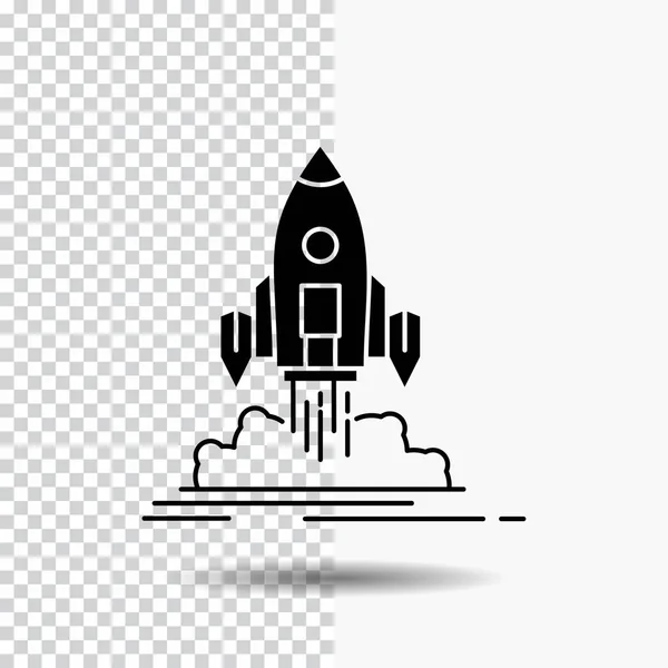 Launch Mission Shuttle Startup Publish Glyph Icon Transparent Background Black — Stock Vector