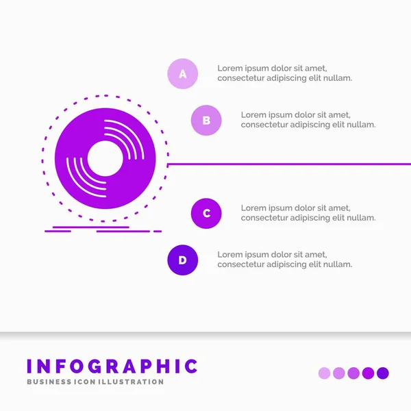 Disco Fonografo Record Vinile Infografica Template Sito Web Presentazione Glyph — Vettoriale Stock