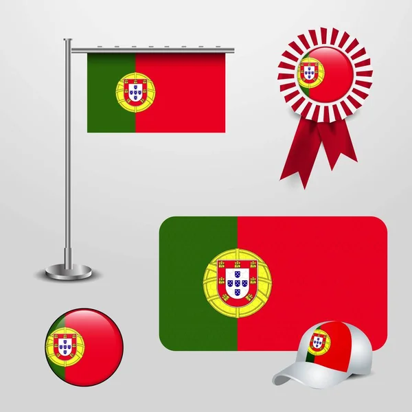 ポール リボン バッジのポルトガル国旗しゃちスポーツ帽子と丸いボタン — ストックベクタ