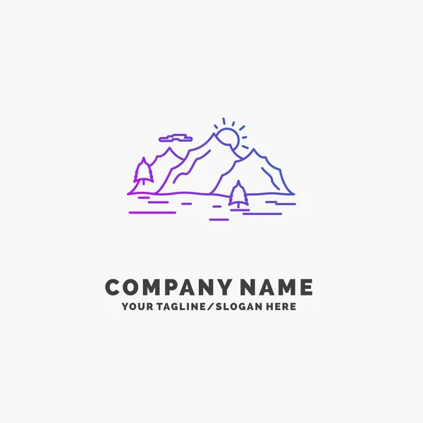 Montanha Colina Paisagem Natureza Árvore Purple Business Logo Template Lugar — Vetor de Stock